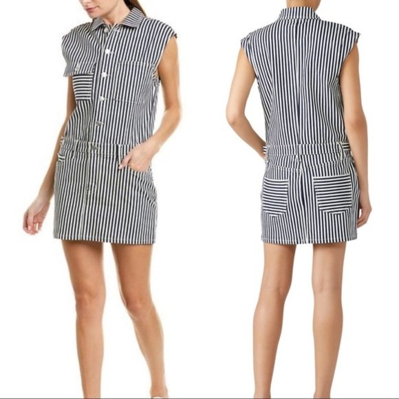 Anthropologie's Current/Elliot Railroad Stripe Sleeveless Jumpsuit Mini Dress - Picture 3 of 12